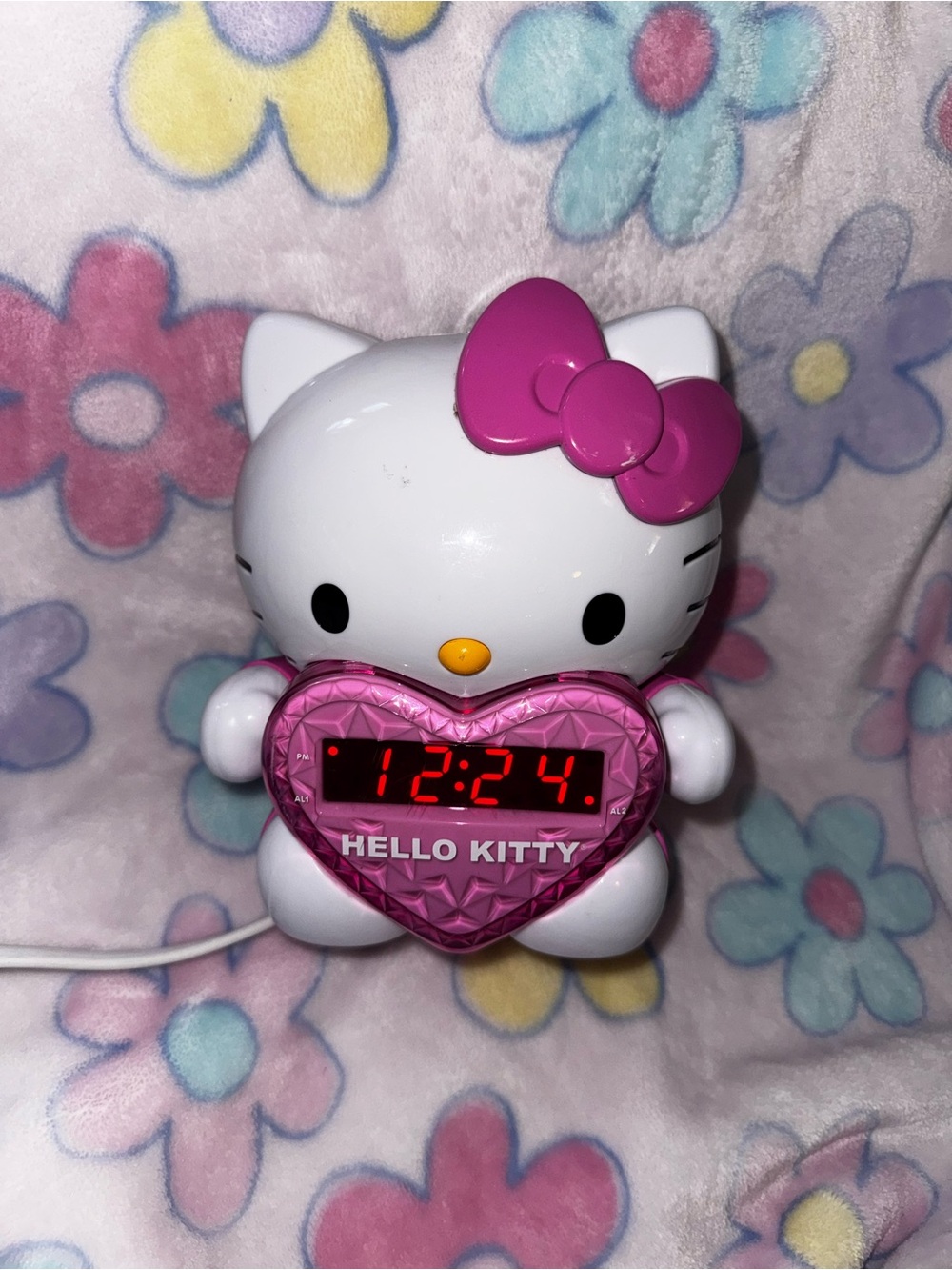 Hello Kitty White Figure Alarm Clock with Pink Heart Face